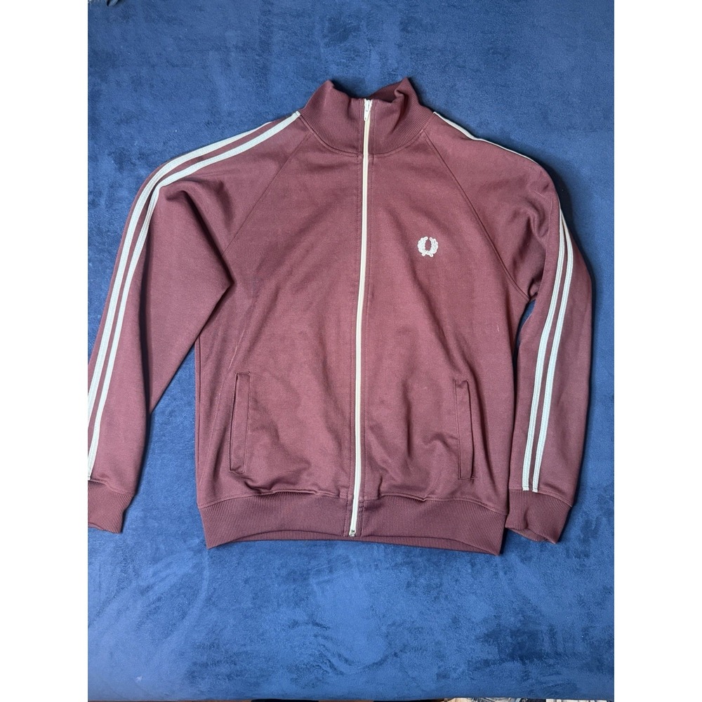 Fred Perry Mens Sportswear Track Jacket Size M Burgundy Full Zip Stripe Raglan